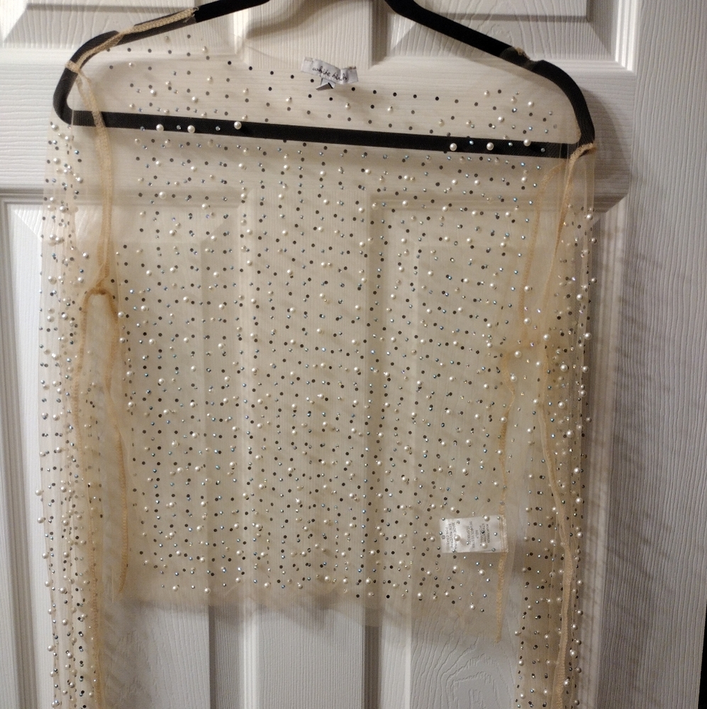Sheer beaded long sleeve top
